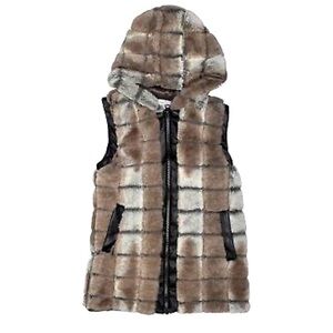 American Widgeon Faux Fur Girls Size 7 Vest with Leather Trim